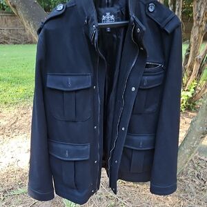 Vintage Express Men's Size Large Military Style Wool Black Field Jacket Coat